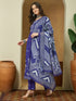 Janasya Women's Purple Cotton Blend Floral Printed Anarkali Kurta Set